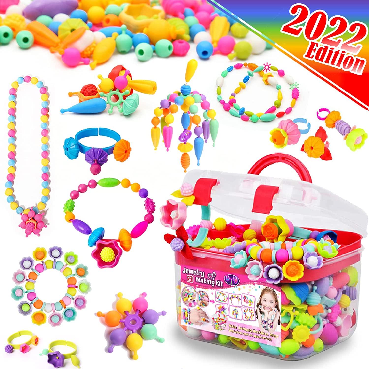 Ideal Christmas Birthday Gifts 5 Hairband Necklace Bracelet and Ring Creativity DIY Set Jewelry Making Kit 4 6 7 Year Old Kids Toys Arts and Crafts for Girls Age 3 500 PCS Pop Beads 
