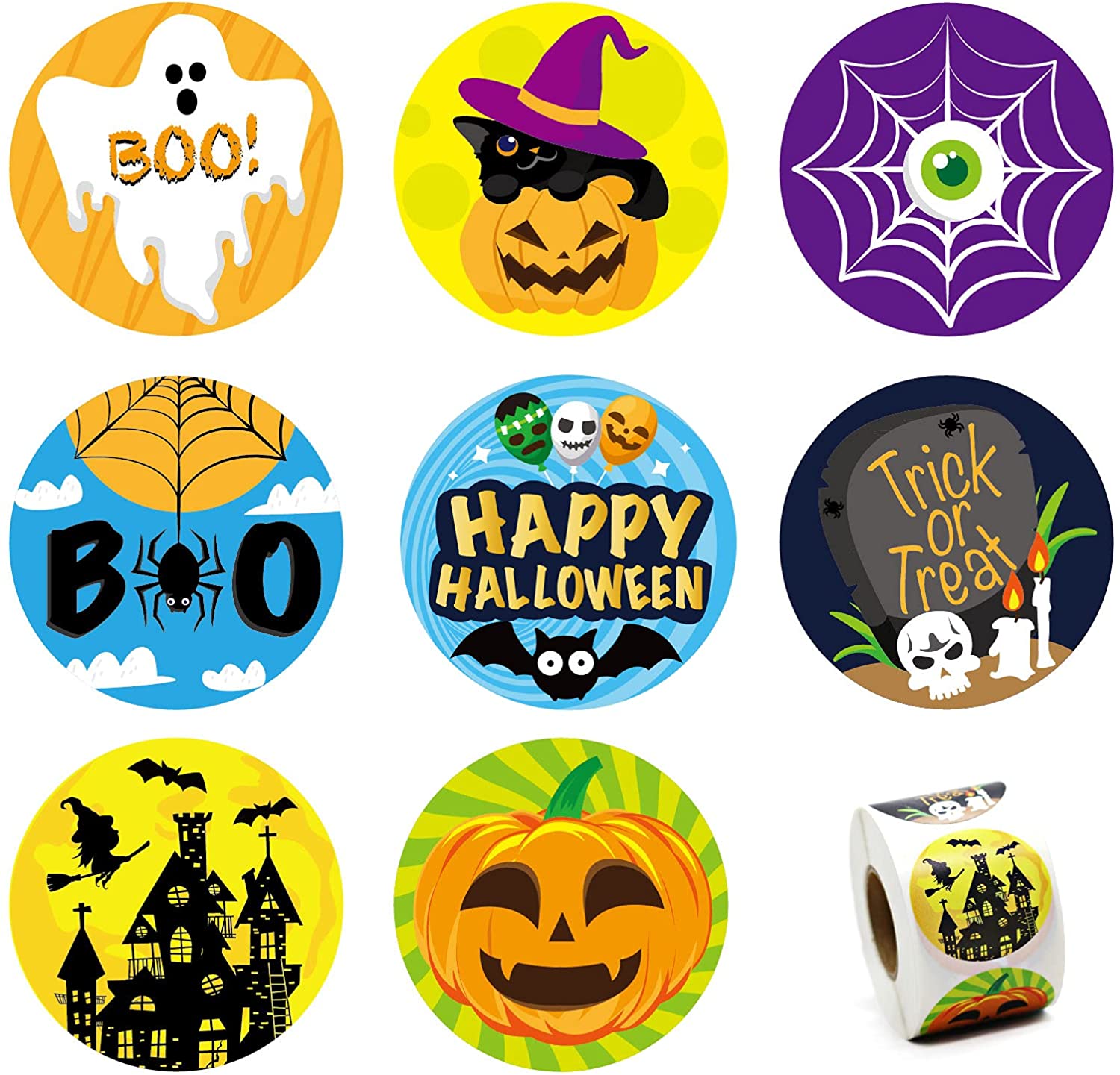Halloween Stickers for Kids 500 Pcs Party Roll Round Character Sticker Trick or Treat 