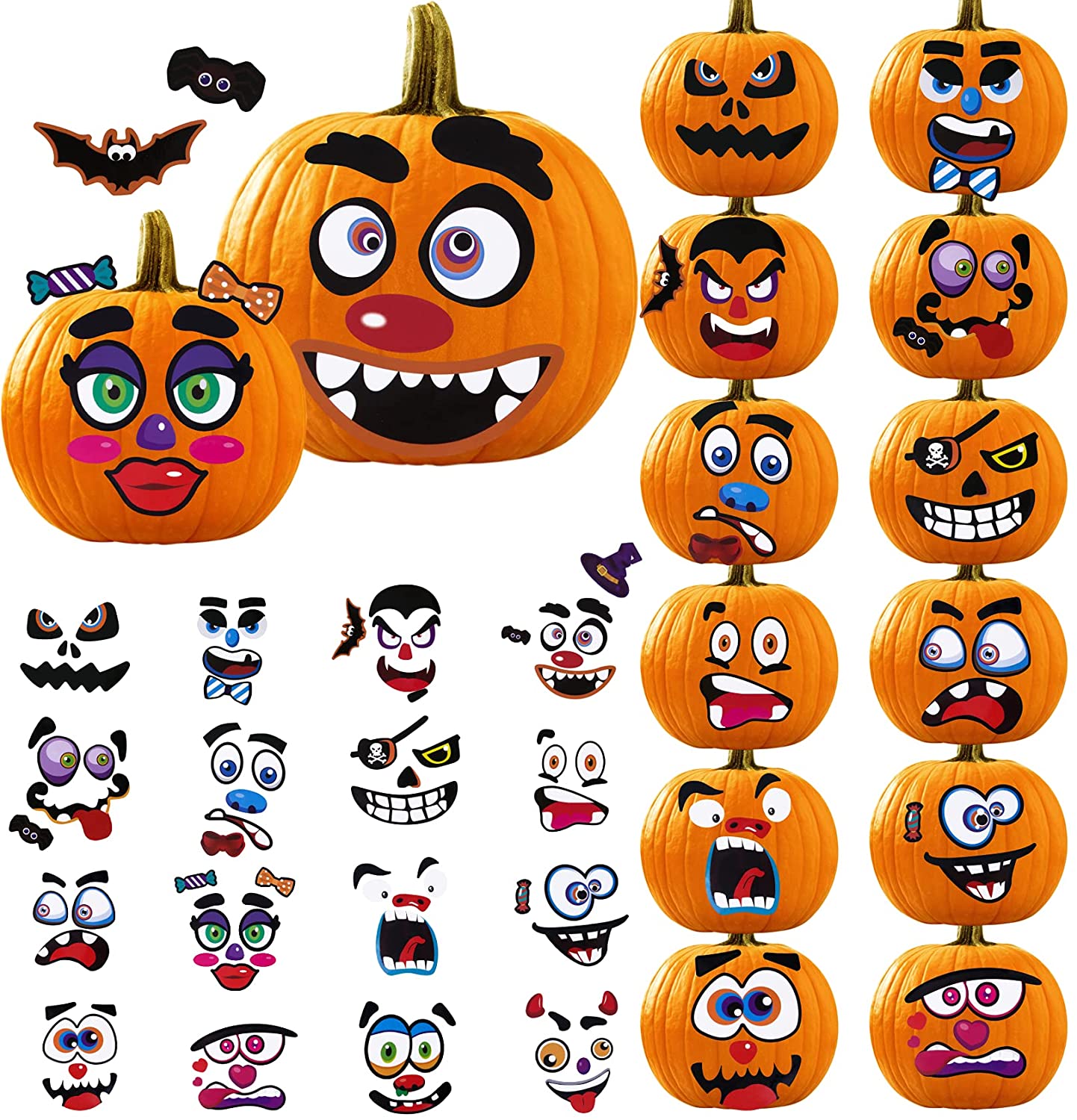 Halloween Games Activities Halloween Treats Gifts Decorations DIY Make Pumpkin Face Stickers for Halloween Party Favors Supplies 48 Sheets Halloween Stickers for Kids 