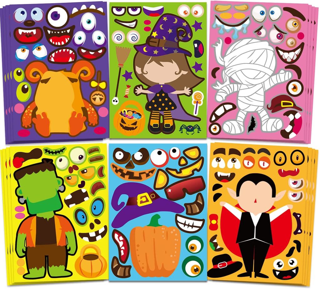 24 Sheets Halloween Party Games Stickers for Kids, Make Your Own