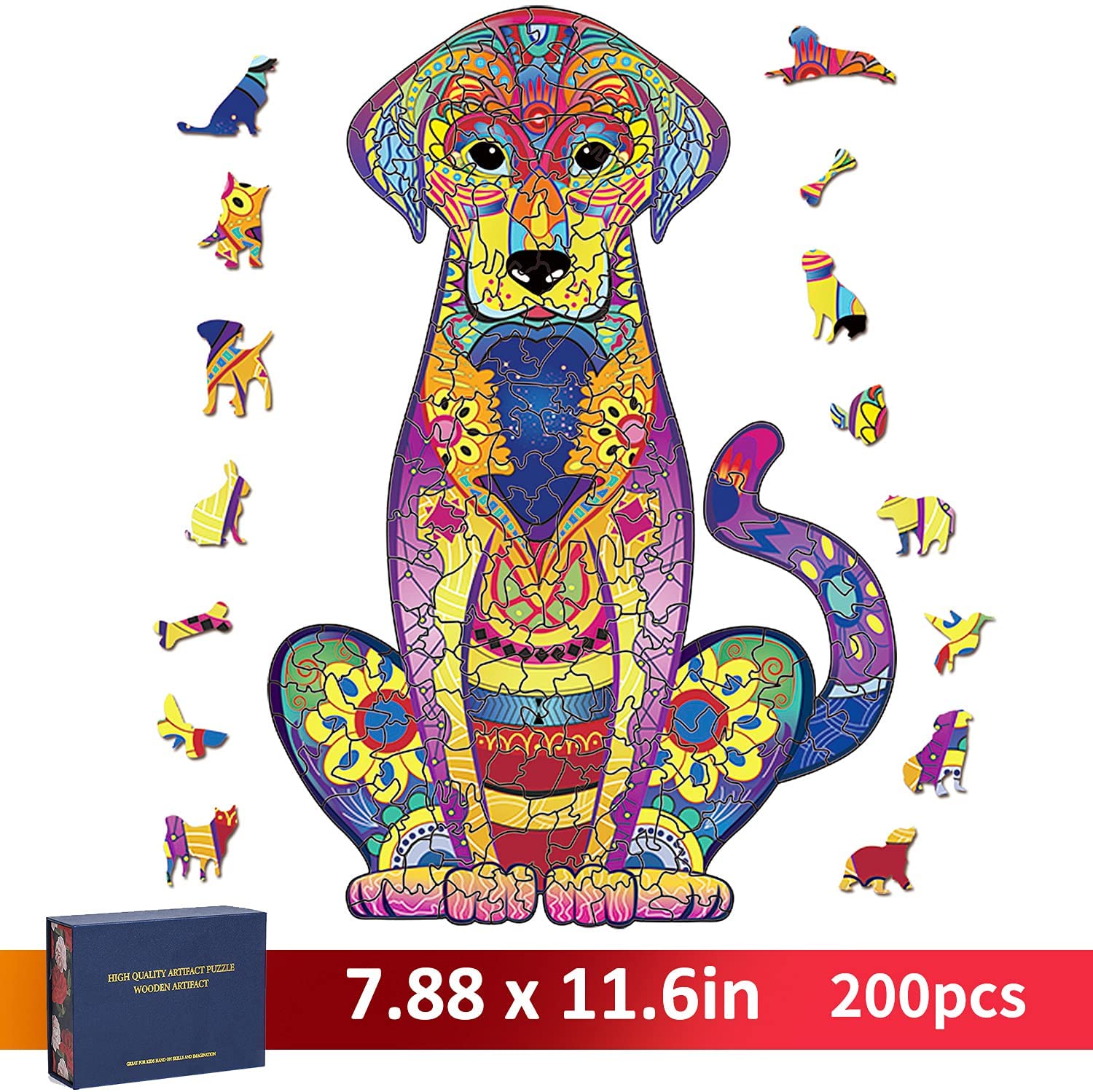 Wooden Jigsaw Puzzles Retriever Dog Animal Shaped Educational Kids Game Toys 