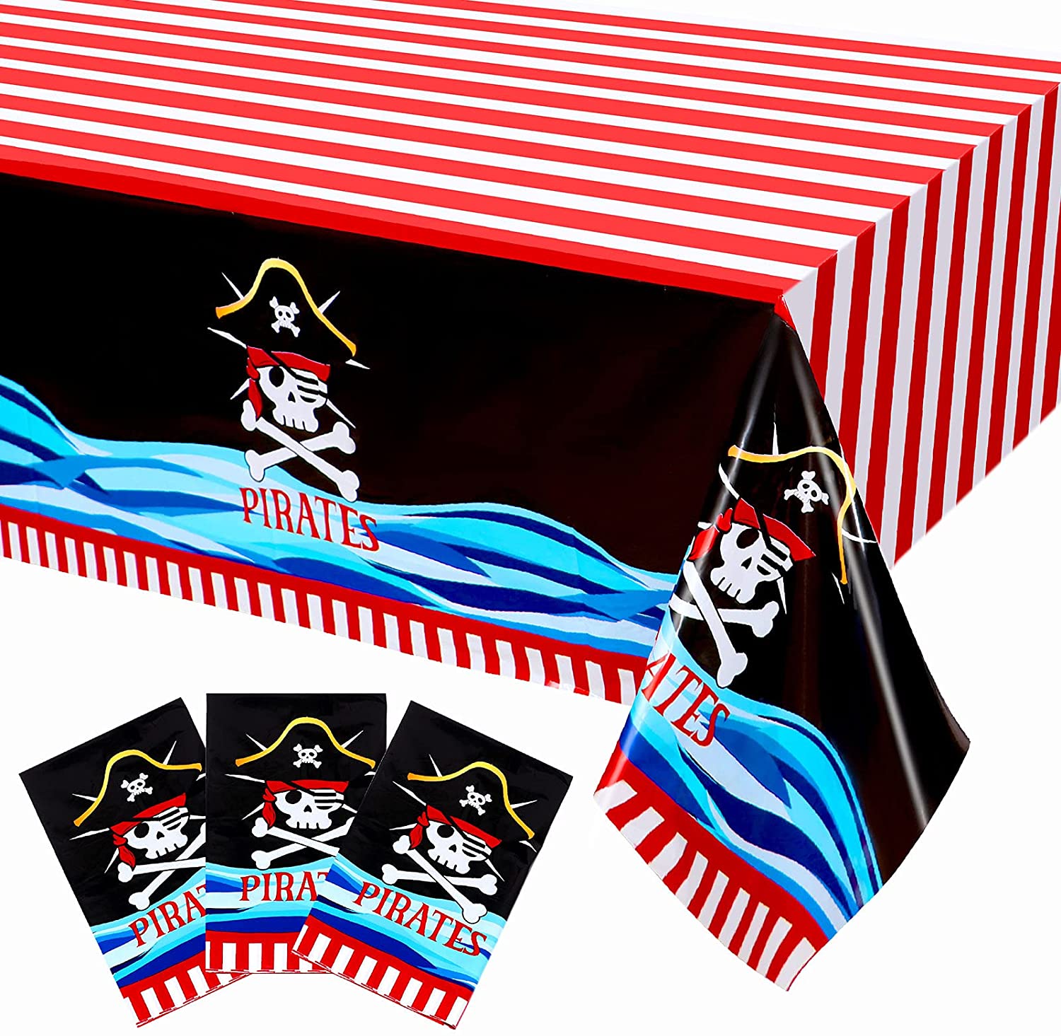 Pirate Table Cover Party Decoration Disposable Pirate ​Print Table Cloth Pirate Theme Party Halloween 54 x 108 Inch Party Supplies 3 pcs Pirate Tablecloth Black 