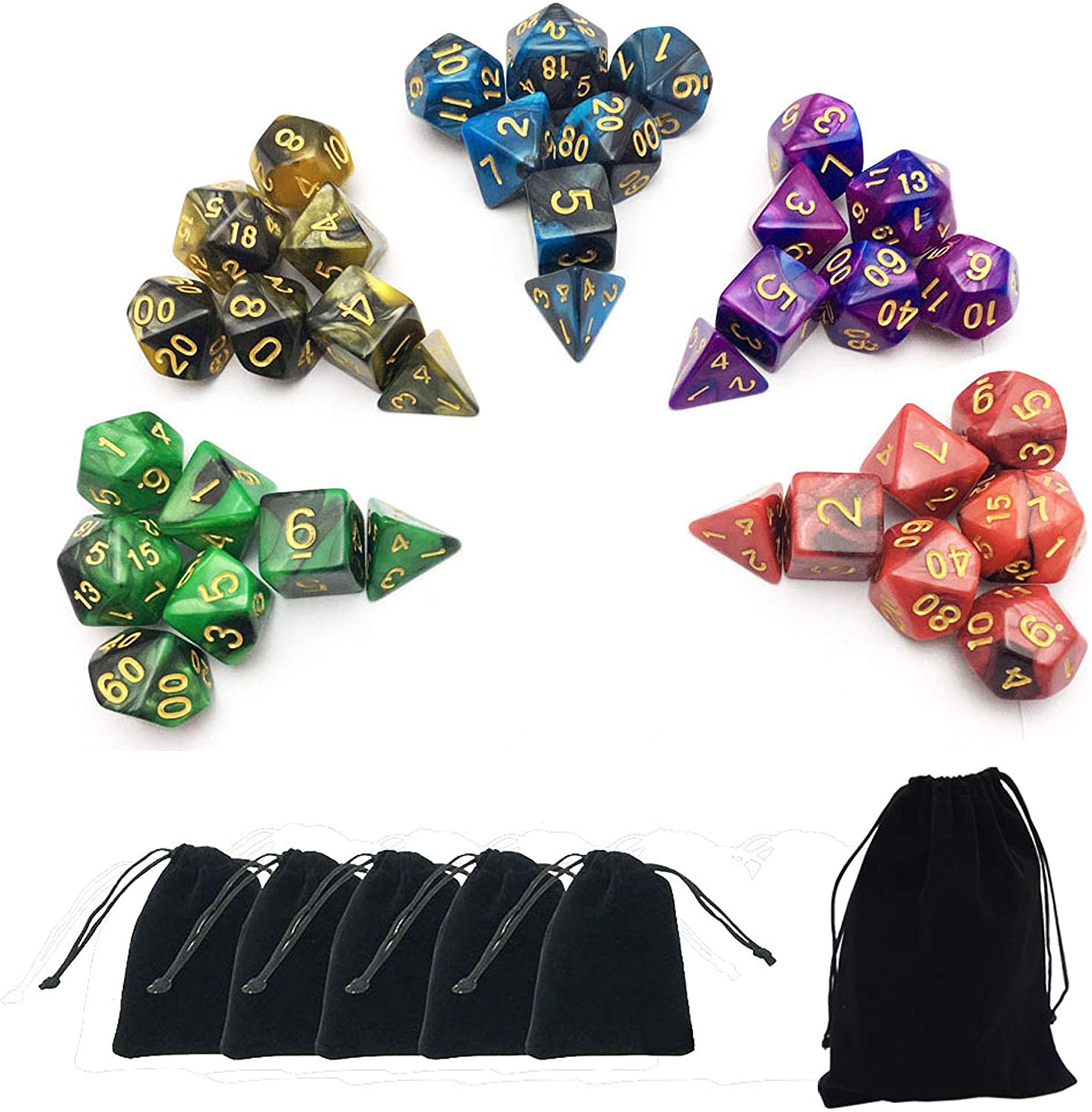 7-die Polyhedral Dice for Dungeons and Dragons DND RPG D20 D12 D10 D8 D6 D4 Game 