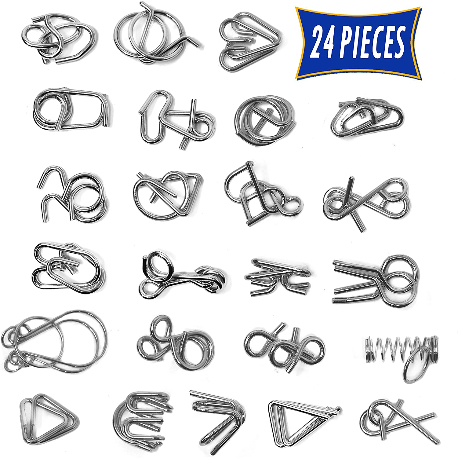 Party Favors Disentanglement Puzzle Unlock Interlock Toys IQ Puzzle Brain Teaser Set of 24 Prizes Brain Teasers Metal Wire Puzzle Toys Assorted Metal Puzzle Toys for Gifts 
