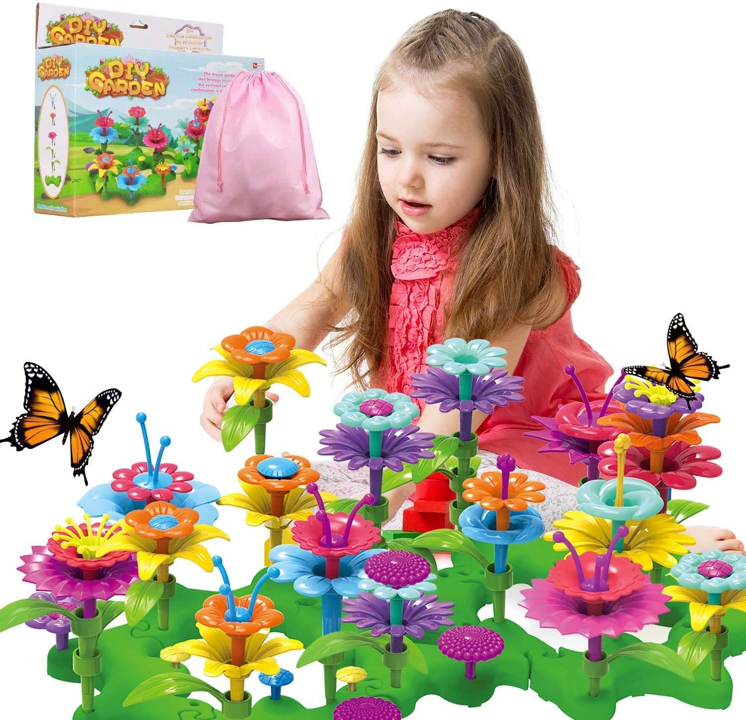 150pcs Flower Garden Building Toys for Preschool Educational Activity STEM Toddler Toys for Age 3 4 5 6 Year Old Girls Floral Gardening Pretend kit Birthday Gifts and Stacking Learning Playset 