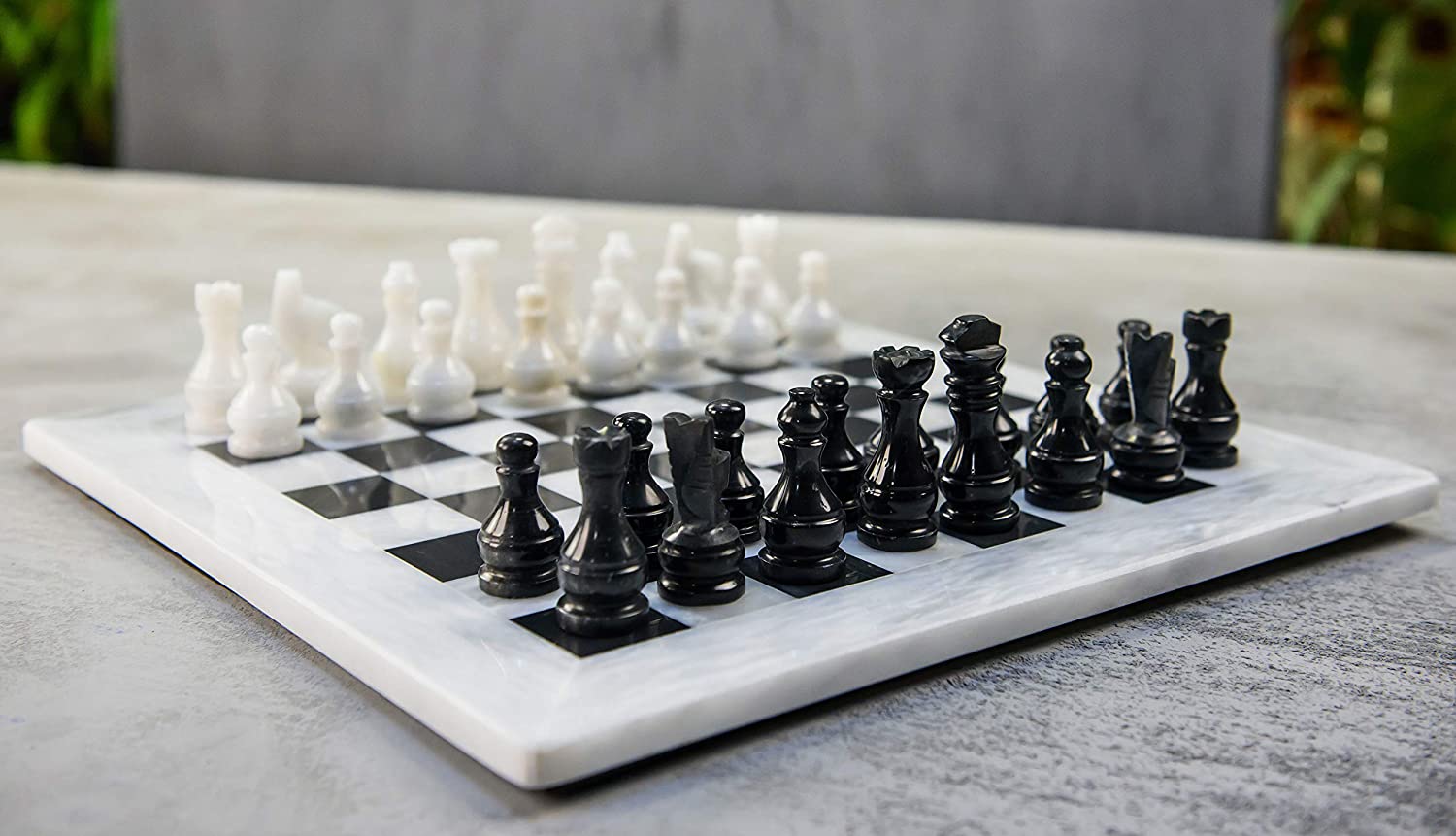 RADICALn 15 Inches Weighted Handmade Marble Grey Oceanic and White Chess Set 