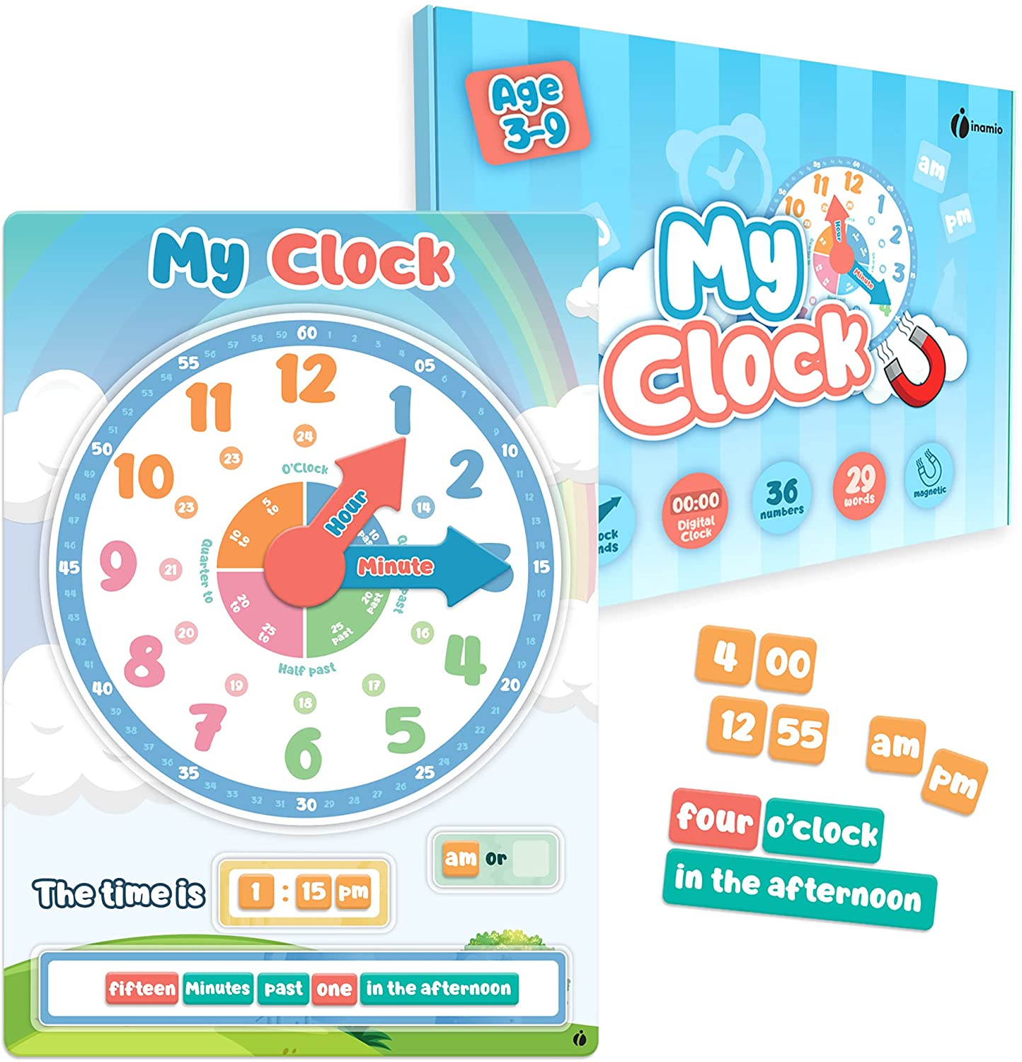 Children Teaching Clock Learning To Tell Time Magnetic Back Educational Clock 