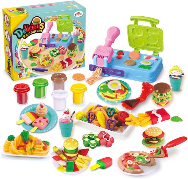 YIQIS Playdough Kitchen Creations Burger Barbecue Playset with 5 Non ...