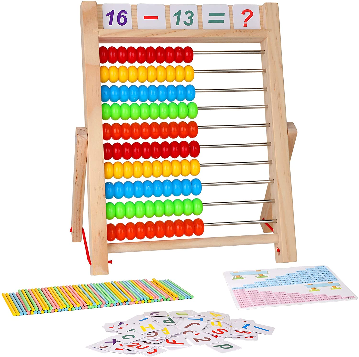 Wooden Abacus 10-row Colorful Beads Preschool Counting Math Education Toy Gift 
