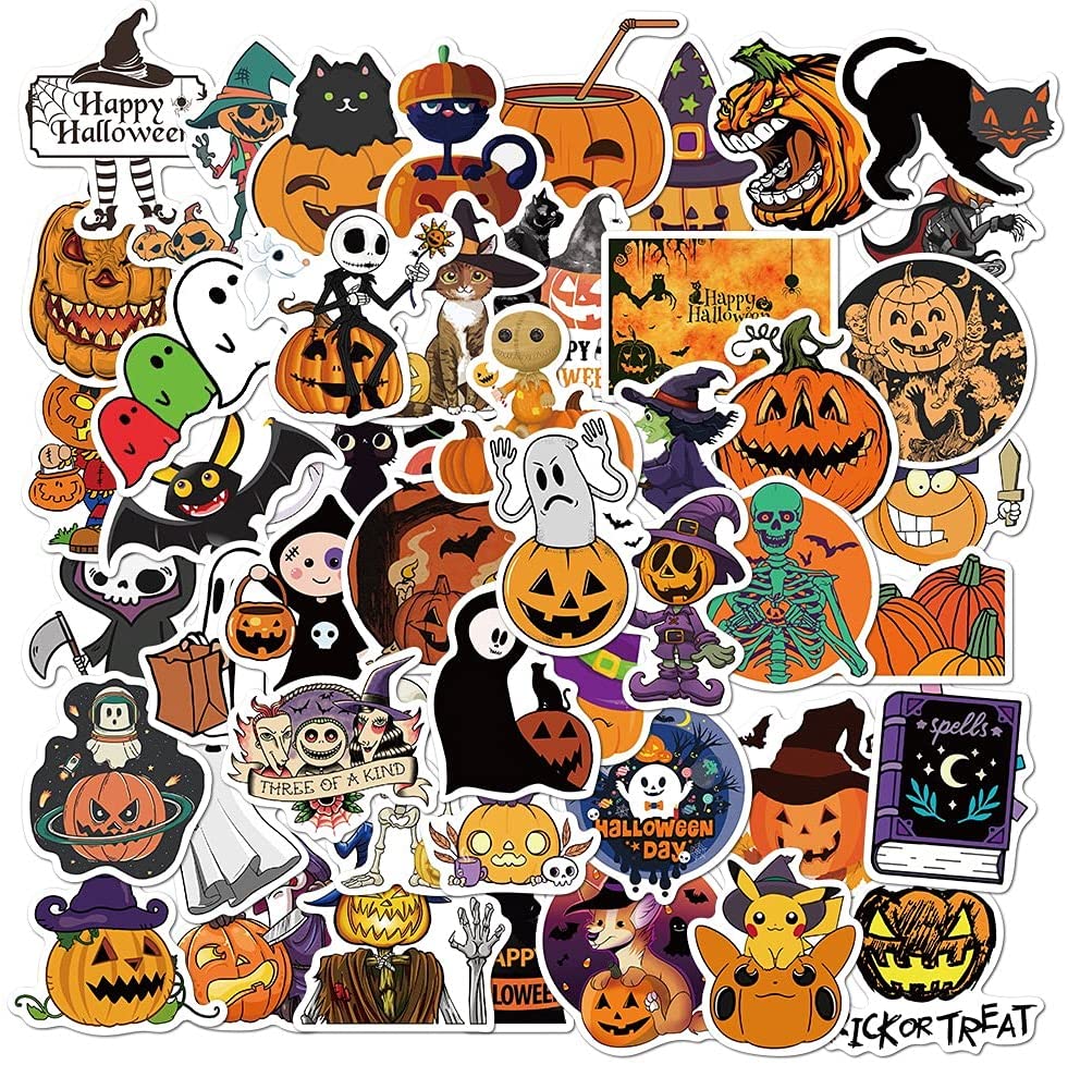 50 PCS Halloween Stickers Pumpkin Stickers,Stickers for Spooky Basket,Vinyl Waterproof Stickers for Laptop,Bumper,Water Bottles,Computer,Phone,Hard hat,Car Stickers and Decals 