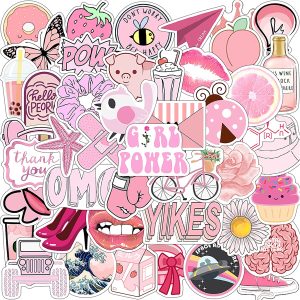 50 Pink girl cute teens Stickers for Water Bottles Laptop Hydro Flask