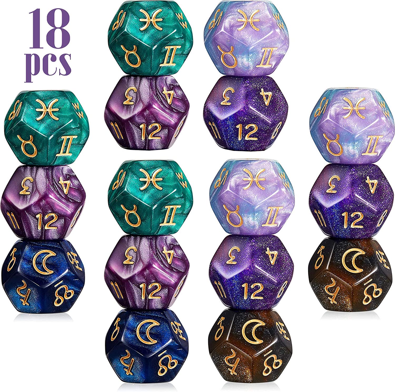 Jili Online 3 Pieces of Multi-sided Acrylic Pearl Astrological Dice for Constellation Divination Accessory 