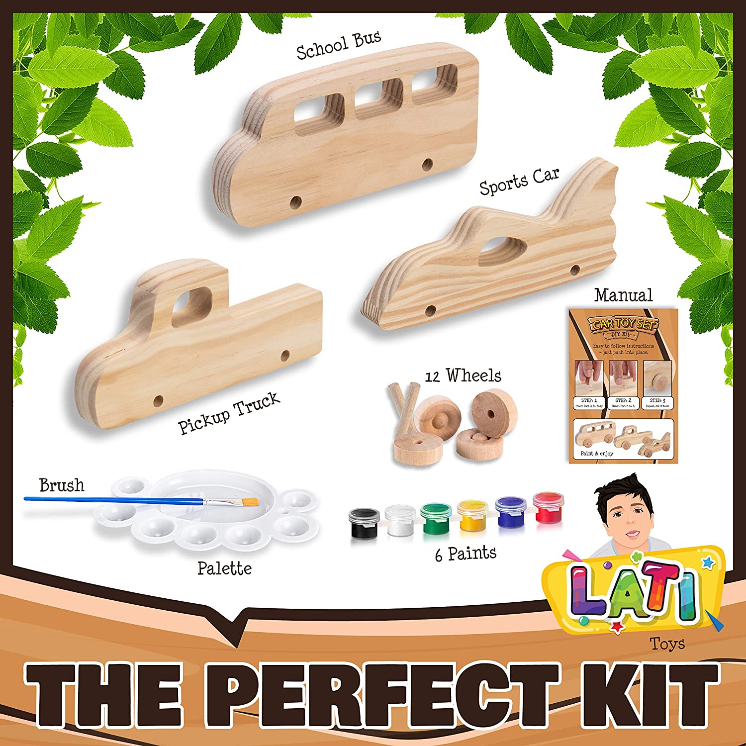 Details about   LATI Premium DIY Wood Toy Vehicles Kit  Truck Flatbed and Car Children’s Easy... 