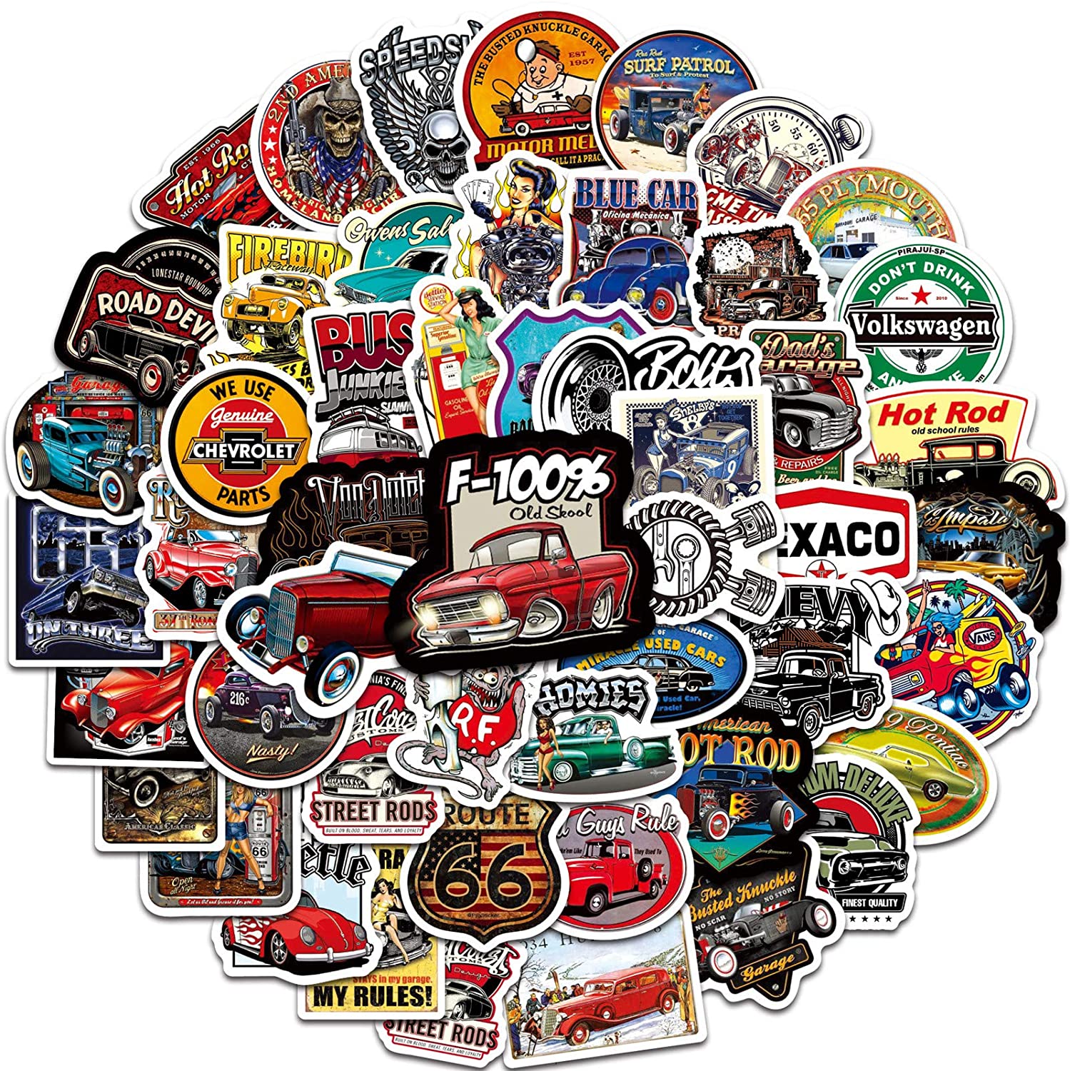 Hot Rod Classic Car 50 PCS Laptop Sticker Hot Rod Classic Car Theme Stickers Waterproof Vinyl Scrapbook Stickers Car Motorcycle Bicycle Luggage Decal 