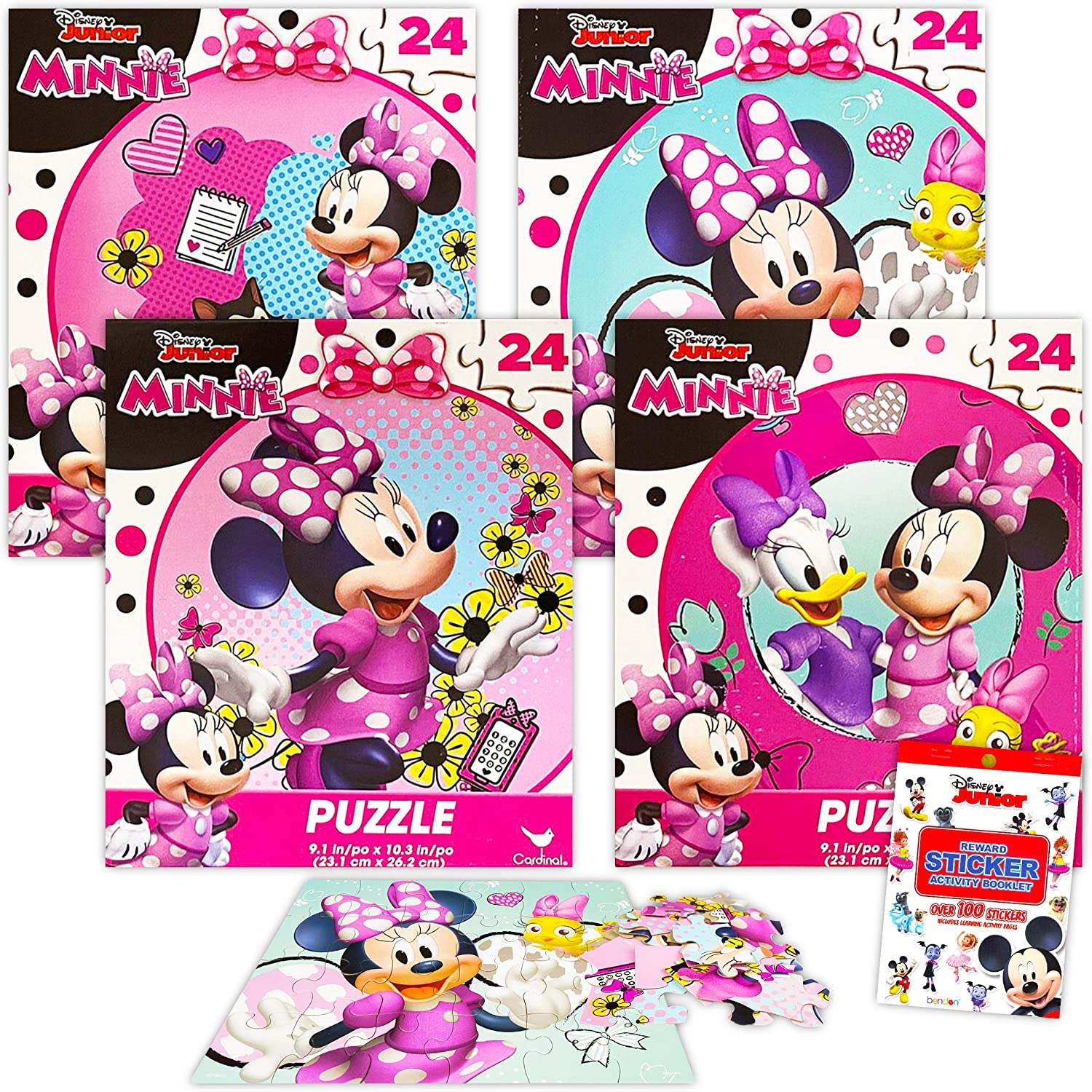 Minnie Mouse Jigsaw Puzzle Bundle – 4 Pack Minnie Mouse Puzzles 24 Piece With Junior Stickers