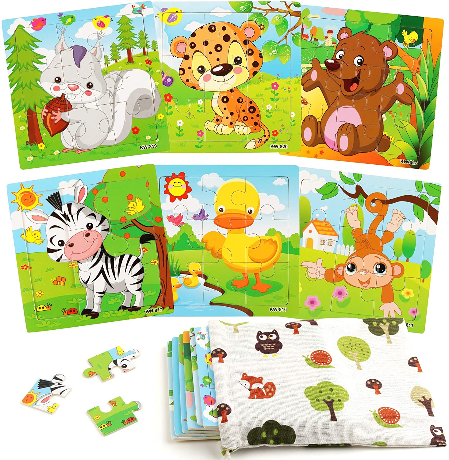 Wooden Puzzles for 1 2 3 Year Olds 6 Pack Wooden Jigsaw Puzzles Set for 