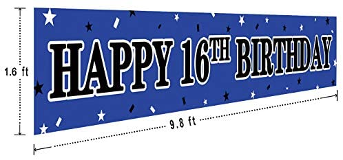 Large Happy 16th Birthday Banner 9.8 x 1.6 ft 16 Years Old Birthday Party Sign Blue 16th Birthday Party Supplies Decorations Large Happy 16th Birthday Banner 9.8 x 1.6 ft 16 Years Old Birthday Party Sign Blue 16th Birthday Party Supplies Decorations