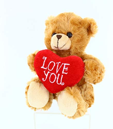 Plushland Stuffed Mocha Heart Bear  Love You Plush Bear Toy for Kids & Adults 