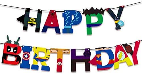 Decoration 2 Bunting Boy Superhero Birthday Party Happy Birthday Banner 