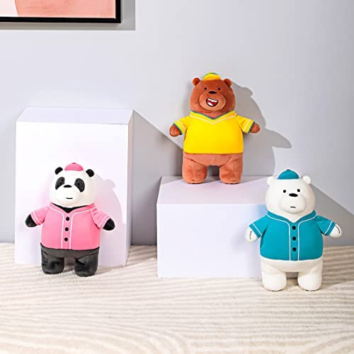 MINISO We Bare Bears Cute Stuffed Animals Soft Panda Plush Toys Pillow for Girls Boys Toddlers Kids Kawaii Plushies with Pink Clothes 9.5 