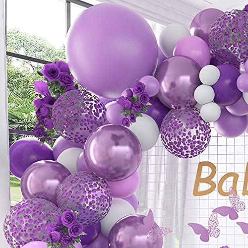 Baby Girl Shower Decor 140 Pièces Purple Balloon Garland Kit Métal Violet  Argent Balloon Arches 12 Pièces Papillon Stickers Confetti Anniversaire