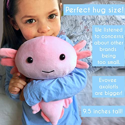 Axolotl Plush Toy 9.5” Stuffed Animal Pink Cute Soft Plushie Doll Pillow Kids Anime Kawaii Large Plushy Evovee 