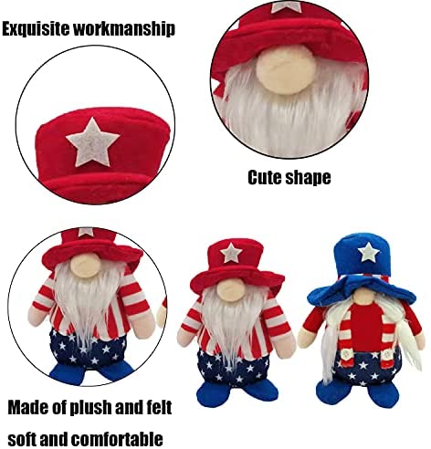 Handmade for Home Shelve Decor Kitchen 2PCS 9.1'' Patriotic Gnomes Decoration for for Memorial Independence Day 4th of July Gnome Plush Doll Decoration 