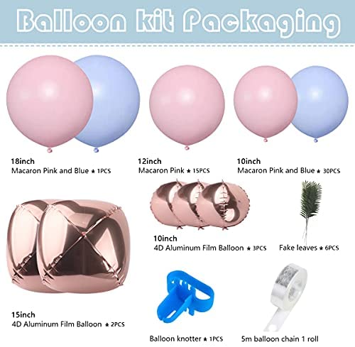 148X Macaron Pink Blue Gray Balloon Arch Garland Kit 4D Rose Gold Balloons Decor