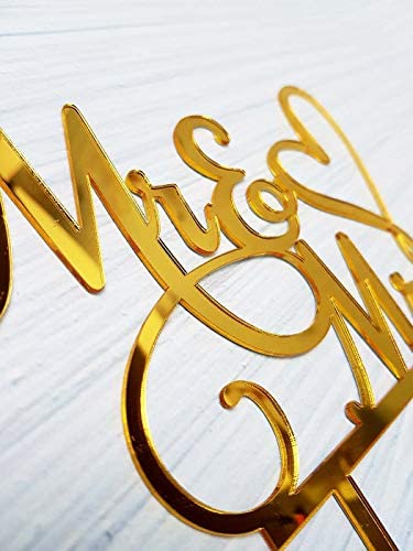 Acrylic Gold Mirror 'Mr and Mrs' Bride Groom Engagement Wedding Cake Topper 