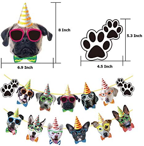 13pcs Dogs Birthday Party Supplies Dog Face Banner Dog Birthday Banner Birthday Garland Dog Portrait Banner Dog Faces Claws Party Banner Set Dog Theme Party Bunting Decoration Supplies 