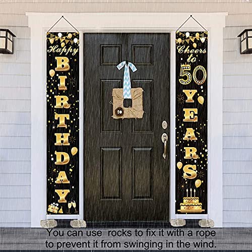 Happy Birthday Cheers to 55 Years Black Gold Yard Sign Door Banner 55th Birthday Decorations Party Supplies 