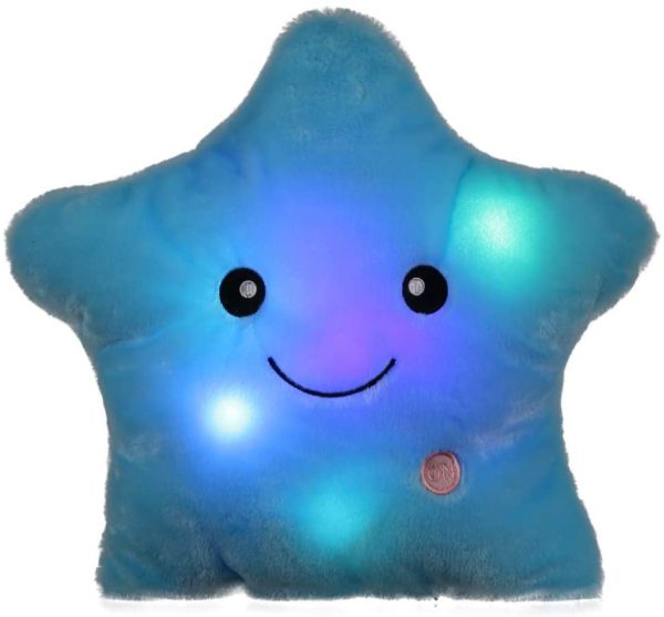 WEWILL Creative Glowing LED Night Light Twinkle Star Shape Plush Pillow Blue 