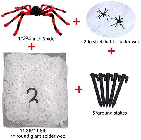 2 Pack Giant Spider Web Halloween Decorations 11ft White and Black Spider Web Set,Outdoor Yard Haunted House Party Decor Supplies 