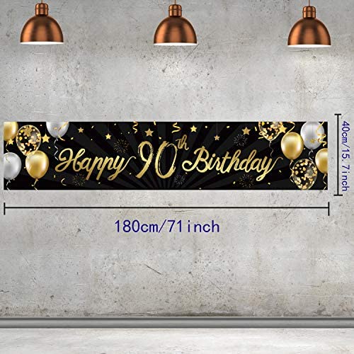 Happy 90th Birthday Cheers to 90 Years Birthday Sign Gold Glitter Birthday Banner Anniversary Celebration Backdrop Party Decoration Supplies for 90 Birthday 90th Birthday Banner 