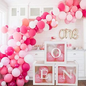 1st Birthday Baby Shower Boxes with Letters Party Decorations 64 pcs,4 Clear&Transparent Balloon Box，30 Pastel Balloons，30 Letters,Decorations For Baby Boy Or Girl 