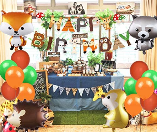 2 Banners and 12 Cupcake Toppers Picks Woodland Creature Baby Shower Party Supplies. ALISSAR 50pcs Woodland Party Decorations Supplies with 22 Balloons 