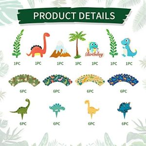 XinKu Cake Topper Cupcake 4 Pieces Dinosaur Cupcake Cake Toppers for Boys Kids Birthday Weddings Baby Showers Party Decor Favors 