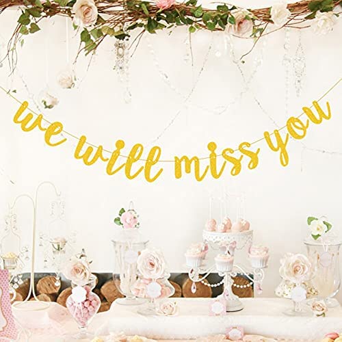 Gold Glitter We Will Miss You Banner Farewell Banners for Graduation Retirement Graduation Going Away Office Work Party 
