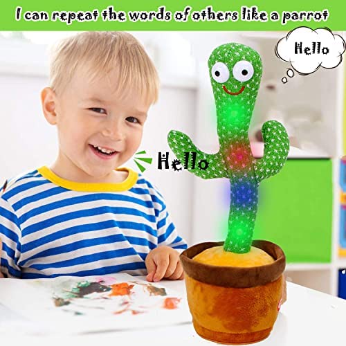 The Singing Cactus Toys for Kids Electronic Dancing Cactus Toy for Babies Battery Charging Mimicking Repeating Parrot Talking Cactus Toy for Home Ornament and Gift 