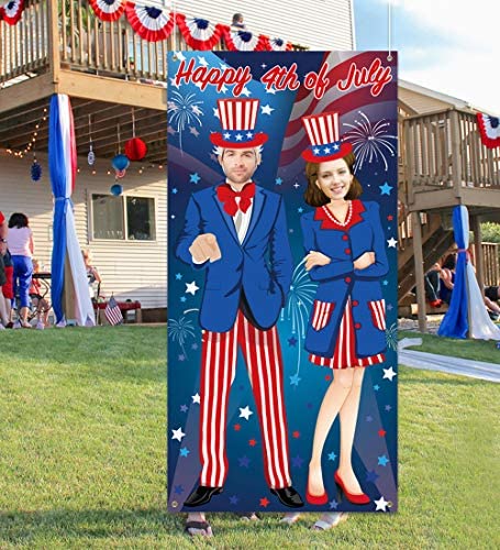 Patriotic Fourth of July Uncle Sam Photo Door Banner Photo Backdrop Props Large Fabric Photo Door Banner for 4th of July Party Favors Supplies Decorations Patriotic Game Supplies,6x3 ft 