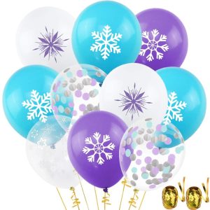 24pc Clear Snowflakes Lavender Blue & Lilac Latex Balloons Party Decoration Snow 