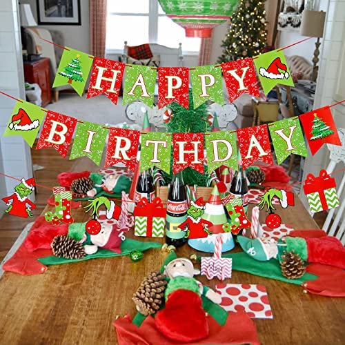 Christmas Birthday Decorations for Home Office Fireplace Mantel Merry Birthday Decorations Happy Birthday Merry Christmas- Christmas Birthday Party Decorations Christmas Happy Birthday Banner Red & Green Merry Birthday Banner 