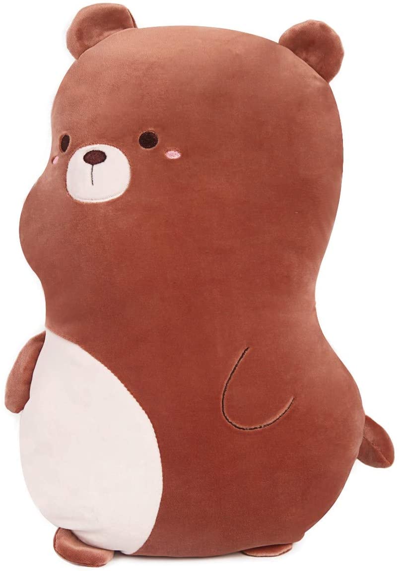 Adorable Plush Bear Cuddle Cushion Pillow for Kids Teddy Bear Plush Pillow Super Soft Bear Stuffed Animal Brown Bear 