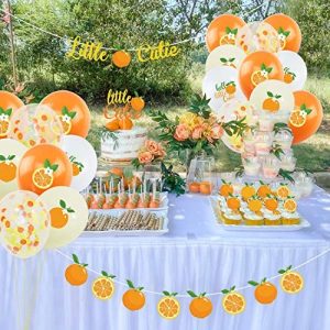 Little Cutie Orange Theme Balloons 12 Inch Orange Yellow White Confetti Latex Party Balloons for Hey Cutie Birthday Party Supplies Tangerine Theme Baby Shower decorations Clementine Fruit Party Decor Supplies Citrus Party Decorations