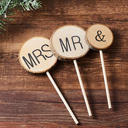 3pcs Wood Mr And Mrs Wedding Cake Topper Stick Decor Rustic Anniversary Party 