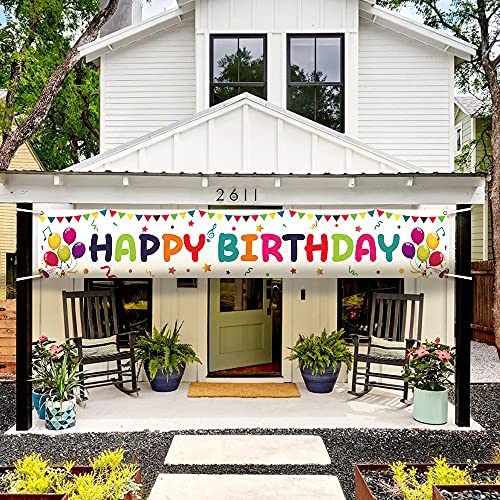 Large 118 x 19.7 Birthday Party Decorations Yard Sign Colorful Birthday Party Indoor & Outdoor Hanging Banner for Men Women Blue Happy Birthday Banner Decoration 