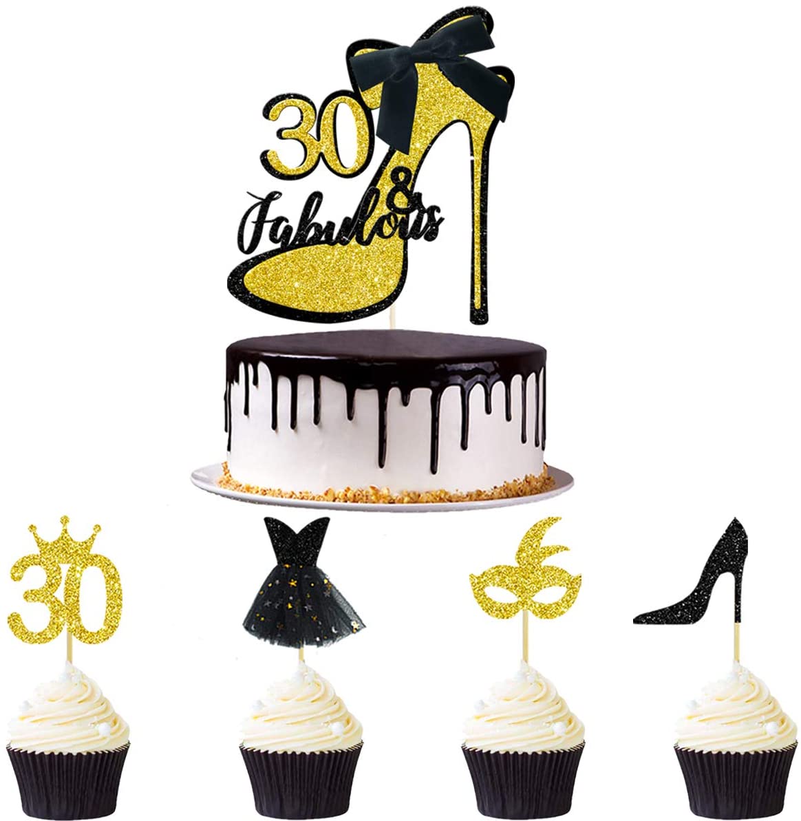 Black Glitter 30th Birthday Cake Topper Happy 30th Birthday Cake Topper 30th 