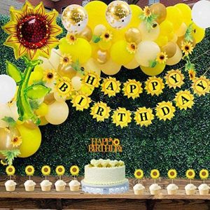 Paper Fans for Birthday Party Wedding Baby Shower Decoration Sunflower Cake Toppers 23 Pieces Sunflower Party Decorations Set Include Sunflower Banner Artificial Sunflower Vine