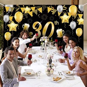 72.8 x 43.3 Inch 30th Anniversary Photo Booth Poster Sign Decor Black Gold Cheers to 30 years Backdrop Party Supplies Happy 30th Birthday Banner Decorations 