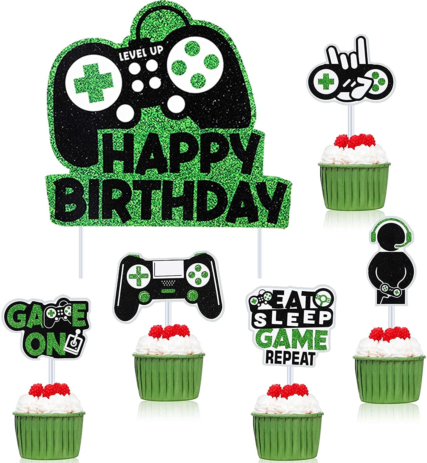 24 Pcs Video Game Cupcake Toppers, Food/Appetizer Picks for Kids Game  Themed Party Supplies Cake Decorations - Double Side